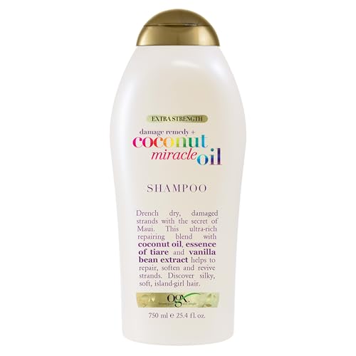 OGX Extra Strength Damage Remedy + Coconut Miracle Oil Shampoo for Dry, Frizzy or Coarse Hair, Hydrating & Flyaway Taming Shampoo, Paraben-Free, Sulfate-Free Surfactants, 25.4 Fl Oz