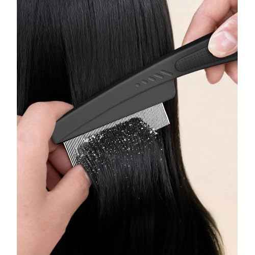 Dandruff Comb Fine Tooth Scalp Detox Comb Lice for Women, Men & Kids Stainless Steel Scalp Detoxing, Sweep & Massage Hair Brush Tool for Hair Care (Black 1PC)