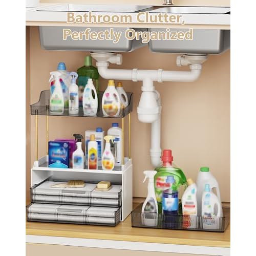 Bathroom Organizers and Storage, Makeup Organizer (Sturdy Durable Attractive), Ideal for Vanity, Countertop, Counter, Perfume, Skincare, Cabinet, Cosmetic, Dresser Organizer (Black)