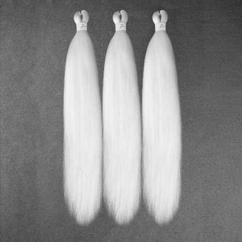 White Pre Stretched Braiding Hair 3 Bundles/Pack 26" Easy Braid Hair Itch Free Crochet Twist BraidsYaki Texture Hair for Braiding Extensions for Women (26 Inch,3 Packs,White)
