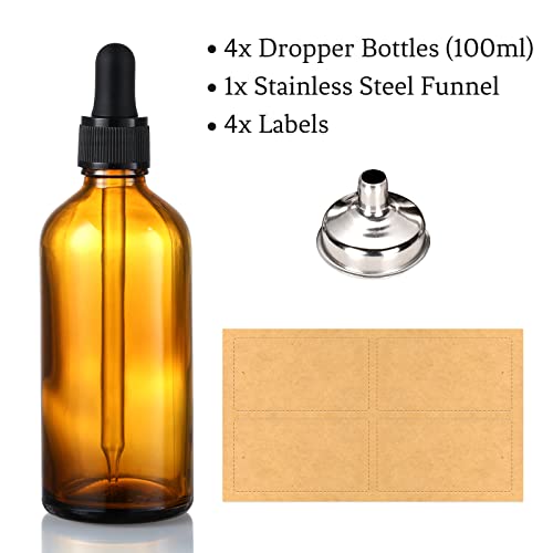 AOZITA 100ml Dropper Bottles - 4 Pack Dark Amber Glass