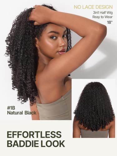 Frodio 18-Inch Curly Half Wig - Glueless, 200% Density Hair
