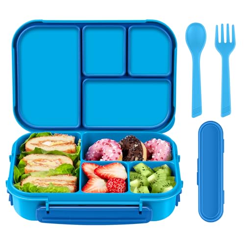 Amathley Lunch Box Kids,Bento Box Adult,Leakproof Lunch Containers for Adults/Kids/Toddler,1200ML-4 Compartments bento Lunch box with Utensil,Microwave & Dishwasher & Freezer Safe (Blue)