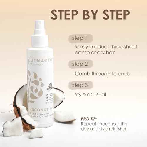 Purezero 9-in-1 Coconut Milk - Leave-In Conditioning Spray - Intense Hydration & Increase Shine, Fight Dandruff & Frizz, Zero Sulfates, Parabens, Dyes (6 oz (2 Pack))