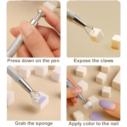 HomTop Ombre Nail Art Sponge Kit with Stainless Steel Grab Pen (150 Pcs)