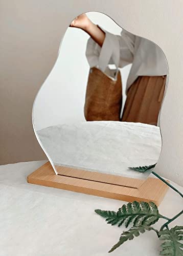 Cloud-Shaped Aesthetic Vanity Mirror with Wooden Stand