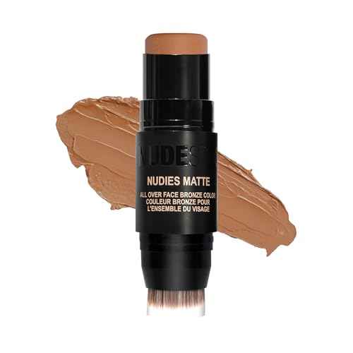 Nudestix Nudies Bronze All Over Matte Bronzing Stick ? 3-in-1 Cream Bronzer for Cheeks, Eyes & Lips with Built-In Brush | Natural Contour & Sun-Kissed Glow