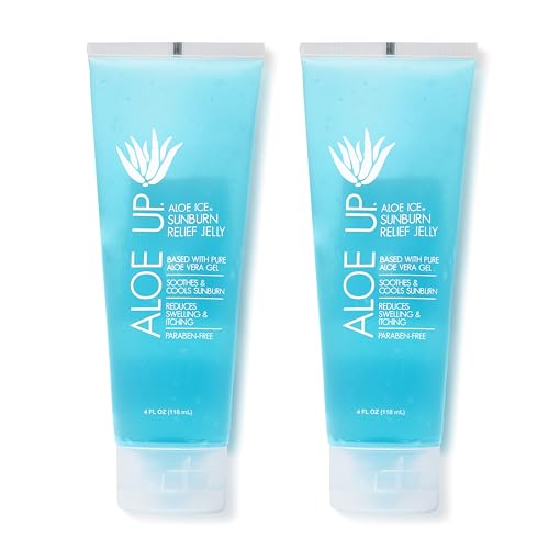 ALOE UP Ice Sunburn Relief Jelly - Pure Aloe Vera Gel Sunburn Relief for Adults & Kids, Aloe Vera Gel Face & Body, Natural Cruelty-Free Aloe Gel, Aloe Vera Gel Skin Lotion - 4 Oz (2pack)