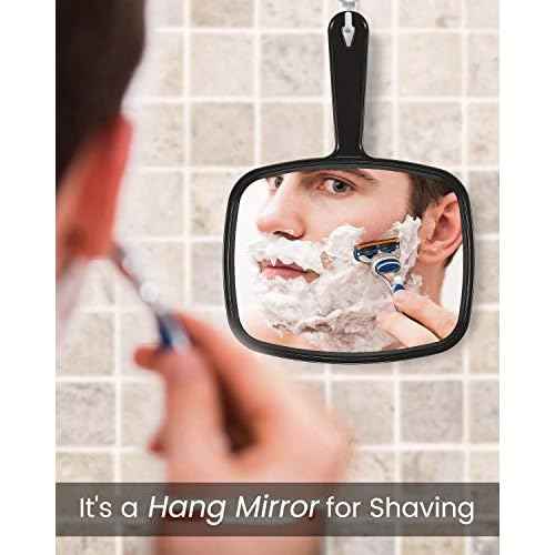 Hand Mirror Salon Barber Hairdressing Handheld Mirror with Handle (Square Black 7.4 x 10.3 inches)