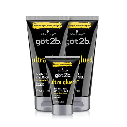Got2B Glued Blasting Freeze Hairspray, 12 oz, Pack of 2 & Ultra Glued Invincible Styling Gel 2-6 oz Tubes + 1 Travel 1.25 oz Tube