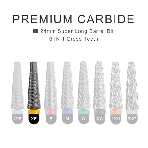 XF Super Long 5 in 1 Nail Drill Bits, Medium Gold Long Barrel Carbide Nail Bit, Electric File Tool Drills Manicure Accessories(2Pcs)