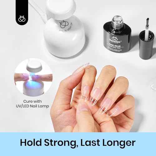 beetles Gel Polish 9 in 1 Gel Nail Glue for Clear Acrylic Nails Tips, Long Lasting Super Strong Brush Nail Glue for Fake Nails, Base Blooming Nail Gel, New Safe Formula, U V Light Cure