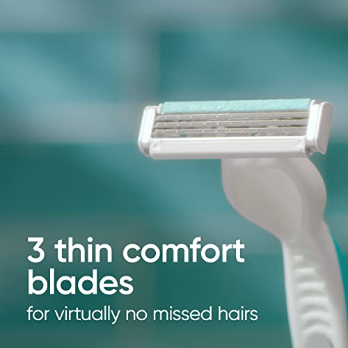 Sensitive Women's Disposable Razors, 3 Blades with SkinElixir, Pack of 4