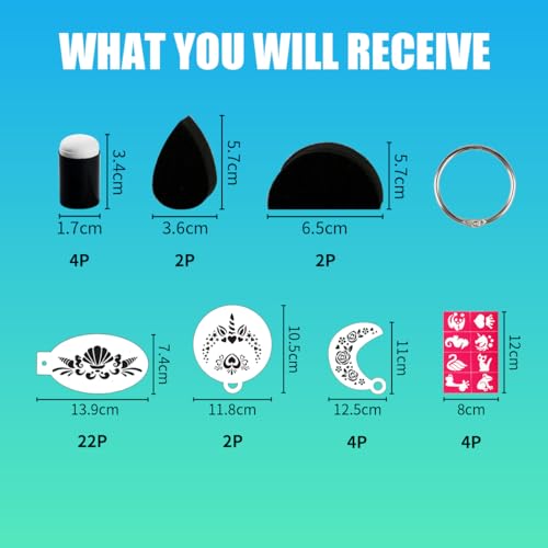 Face Paint Stencils Kit with 6 Sponges - 60 Reusable Designs