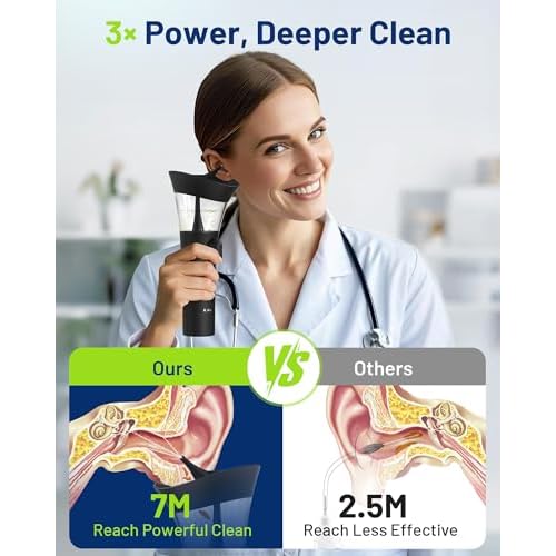 Ear Wax Removal - One-Hand Manual Ear Cleaner with Camera, 7 PCS Ear Spoons, Safe Ear Irrigation Kit for Adults (Black)