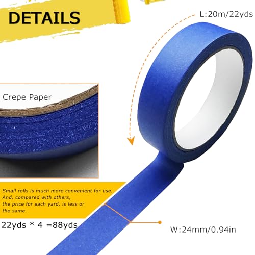 Premium Blue Painters Tape - 4 Rolls, No Residue, Multi-Surface