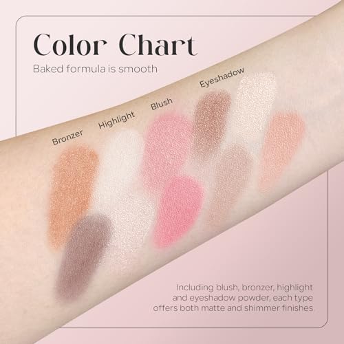 FREEORR Baked Makeup Palette - 4-in-1 Blush, Highlighter, Bronzer & Eyeshadows
