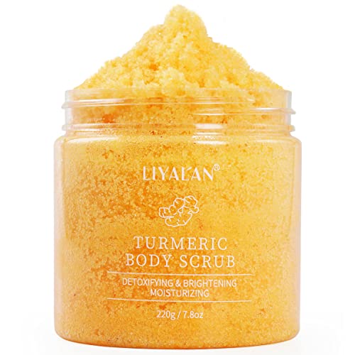 Liyalan Turmeric Body Scrub Moisturizing and Exfoliating Body, Face, Hand, Foot Scrub,Nourishes Skin,Deep Cleansing 7.8oz