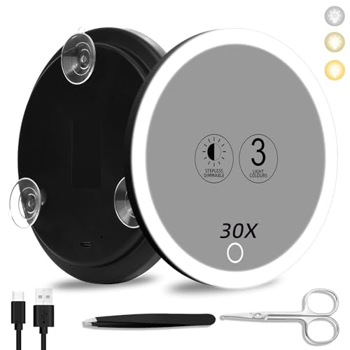 30x Magnifying Mirror with Light, Rechargeable LED