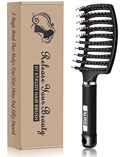 KTKUDY Detangling Hair Brush - Boar Bristle & Tangle-Free Design for Kids, Women, and Men - Perfect for Wet and Dry Hair - Smooth, Magical Pain-Free Styling (Black)