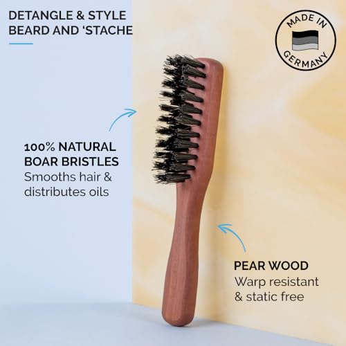 ZEUS Boar Bristle Beard & Mustache Handled Brush for Men, Soft Bristles, Travel Beard Care Brush with Handle (Made in Germany) J92