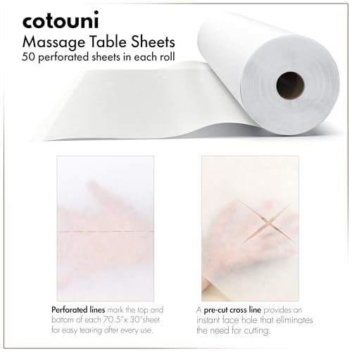 Cotouni Non-Woven Disposable Massage Table Sheet Roll with Face Hole - 50 Sheets