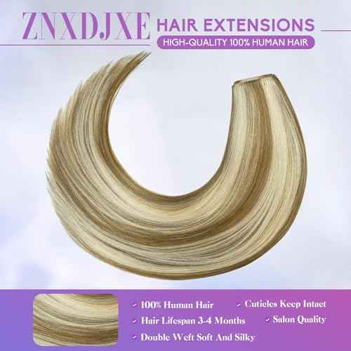 Blonde Clip in Hair Extensions Real Human Hair, 26 Inch 130g Natural Human Hair, Remy Human Hair Extensions Cip ins for Women 8pcs Per Set #16/22 Light Blonde Highlighted Golden Blonde