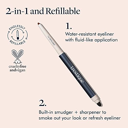 TRE'STIQUE trestique Eyeliner, Refillable Long Lasting Eyeliner Pencil With Built-In Smudger And Sharpener, Clean Beauty Eye Pencil, Sustainable