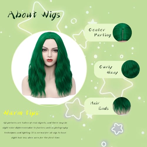 18" Dark Green Curly Wig for Women - Heat Resistant Synthetic Fiber