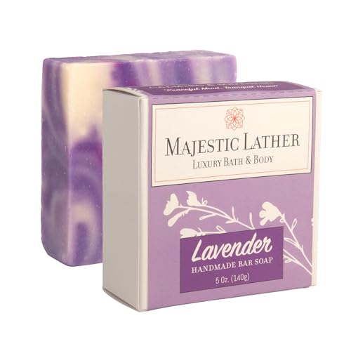 Majestic Lather Lavender Luxury Handmade Bar Soap for Face & Body - Gentle Skin Soothing, Moisturizing and Nourishing. Vegan & Cruelty Free. Natural Cold Process for All Skin Types