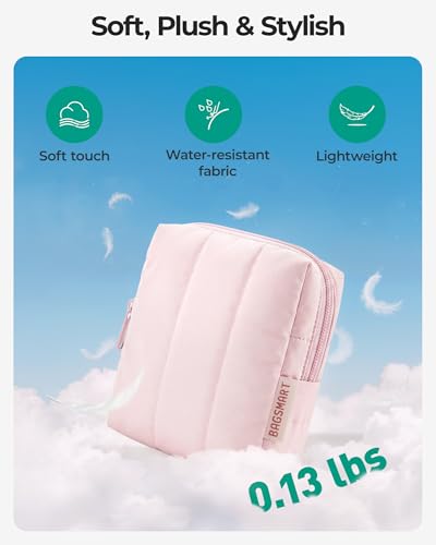 BAGSMART Small Travel Makeup Bag with Pocket - Baby Pink