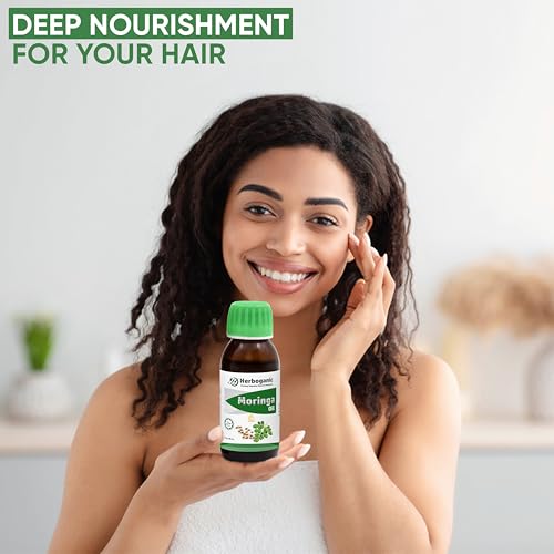 HERBOGANIC Natural Moringa Oil - Pure & Cold-Pressed - 2 oz. Bottle for Hair, Skin & Face - Moisturizes, Nourishes & Hydrates - Rich in Vitamin E & Antioxidants - Ideal for Massage & Aromatherapy¡¦¡¦