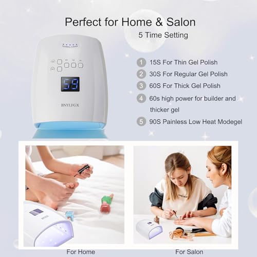 UV Light for Nails, Cordless UV Nail Lamp for Gel Nails 66W, Rechargeable LED Nail Dryer with 5 Timer Setting Auto Sensor Fast Nail Light Curing Lamp for Salon & Home, White