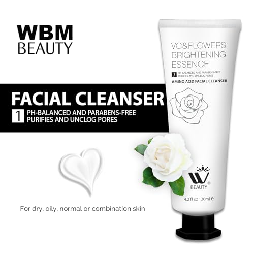 WBM Facial Cleanser with Amino Acid, Perfect Anti-Aging, Skin Brightening and Wrinkle Reducing Acne Daily Face Wash for All Skin Types With Organic & Natural Ingredients - 4.2 fl oz/120 ml