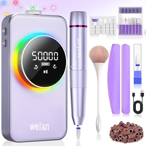 Electric Nail Drill Professional, 50000RPM Electric Nail File Portable Nail Drill Kit 6000mAh Rechargeable Machine for Acrylic Gel Nail, Manicure Pedicure Polishing Nail for Salon Home Purple