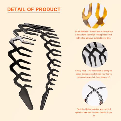 AHONEY 4 Pack Zig Zag Headbands with Teeth Non-Slip