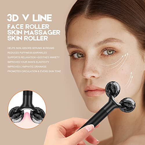 2-in-1 Electric Face Massager with 3D Roller & T-Shape Vibration