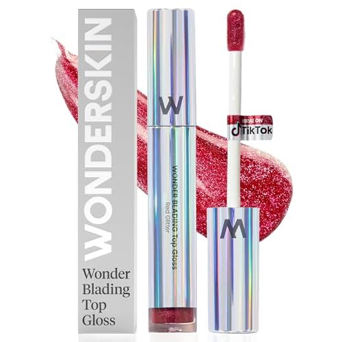 Wonderskin Wonder Blading Lip Stain Peel Off Masque - Long Lasting, Waterproof (First Kiss) with Top Gloss - Red Glitter Lip Gloss, Hydrating and High Shine Finish