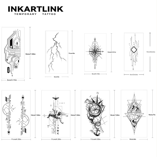 INKARTLINK Semi-Permanent Temporary Tattoos, 8 Sheets
