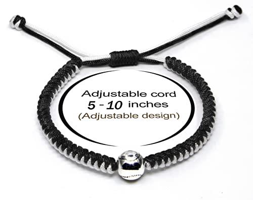 Handmade Braided Bracelets Baseball Gifts for Boys Adjustable Wristbands with Baseball Beads, Inspirational Baseball Bracelets for Girls Teens Adults (Black 2PCS)