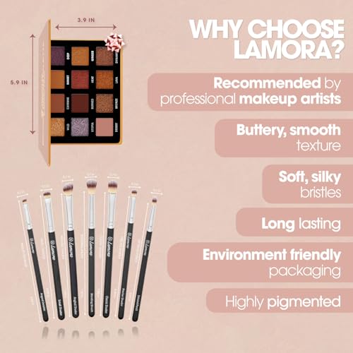 Lamora Bronze Smokey Eyeshadow Palette with Eyeshadow Brush Set (Black)