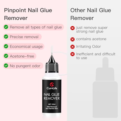 CurvLife 20ml Non-Acetone Nail Glue Remover for Press-On Nails