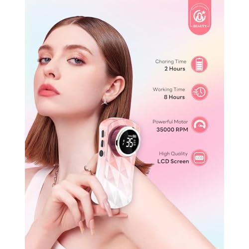 CozyZen Portable Professional Nail Drill, 35,000 RPM Rechargeable Electric Nail File, Cordless E-File Machine with Extended Battery Life, Lightweight Design for Manicure & Pedicure (Gradient Pink)