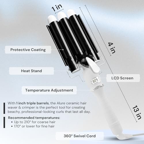 Alure 1-Inch Three Barrel Curling Iron Wand - Ceramic Beach Hair Waver