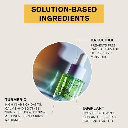 Acure Radically Rejuvenating Dual Phase Bakuchiol Serum - Anti-Aging & Soothing Skin Support - All Natural Made with Eggplant, Turmeric & Bakuchiol - Vegan Skin Care, Hydrates & Defends - 0.67 oz