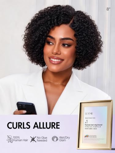 LUVME 8 Inch Curly Pixie Wig Black Short Glueless Human Hair