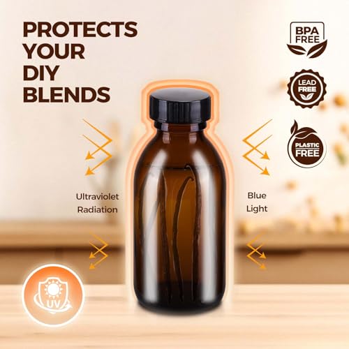12 Pack 4 oz Amber Glass Bottles for Homemade Extracts & Oils