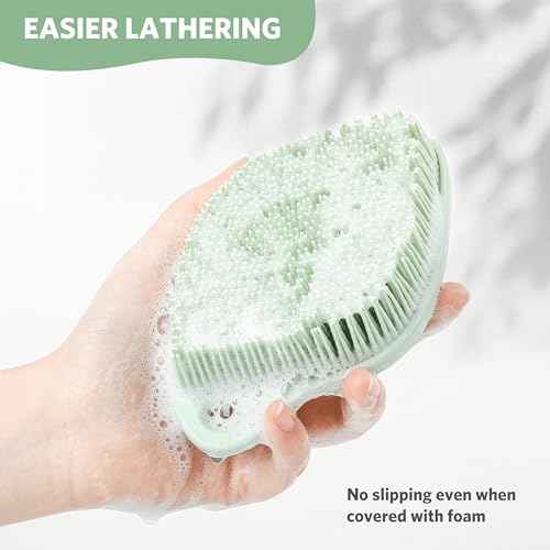 Sndyi Silicone Body Scrubber, Gentle Exfoliating Body Scrubber for Sensitive Skin, Leaf Shaped Shower Scrubber for Body with Lathering Bristles, Silicone Loofah Body Brush for Showering, Green