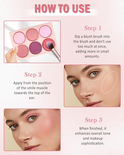 6-Color Matte & Shimmer Blush Palette with Brush
