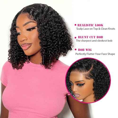 Bob Wig Human Hair Short Deep Curly 16inch 180% Density 13x6 Frontal Hd Lace Wig Wet And Wavy Deep Wave Lace Front Wigs Human Hair For Black Women 100 Real Curly Human Hair Natural Black